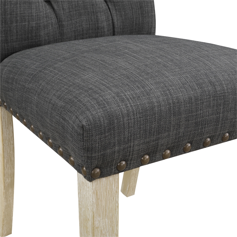 Preston Dining Chair with Antique Bronze Nailheads in Charcoal Fabric