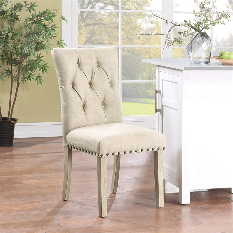 Preston Dining Chair with Antique Bronze Nailheads  in Burlap Tan Fabric