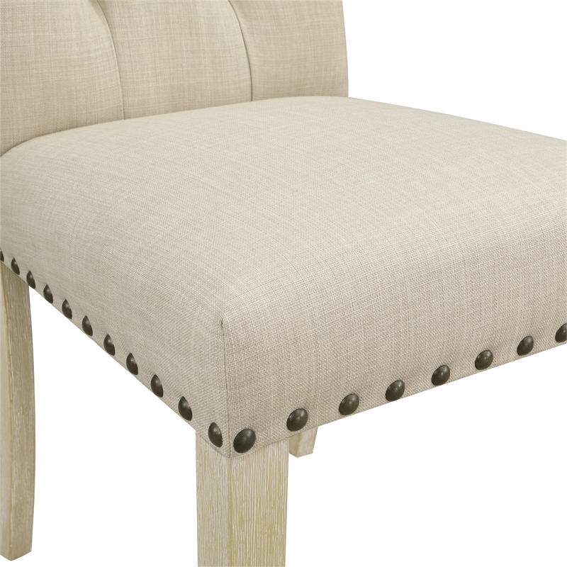 Preston Dining Chair with Antique Bronze Nailheads  in Burlap Tan Fabric