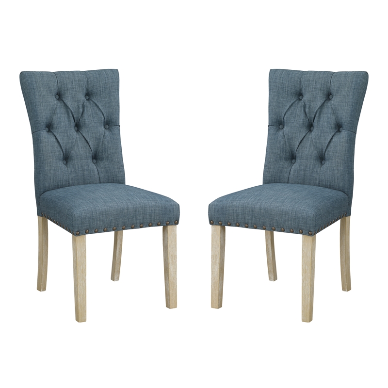 Preston Dining Chair with Antique Bronze Nailheads in Indigo Blue Fabric