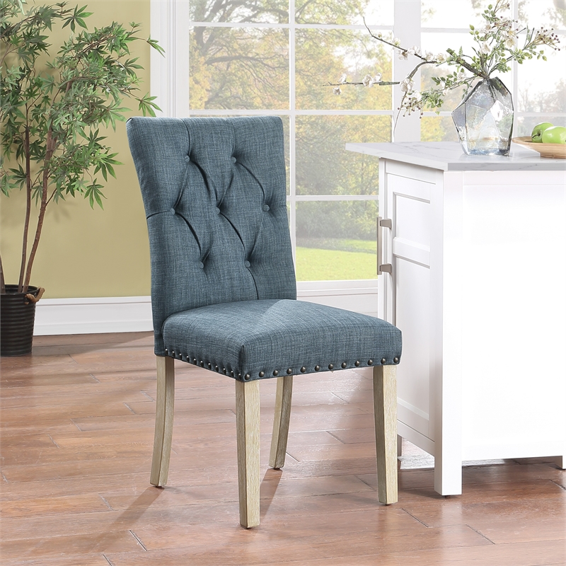 Preston Dining Chair with Antique Bronze Nailheads in Indigo Blue Fabric