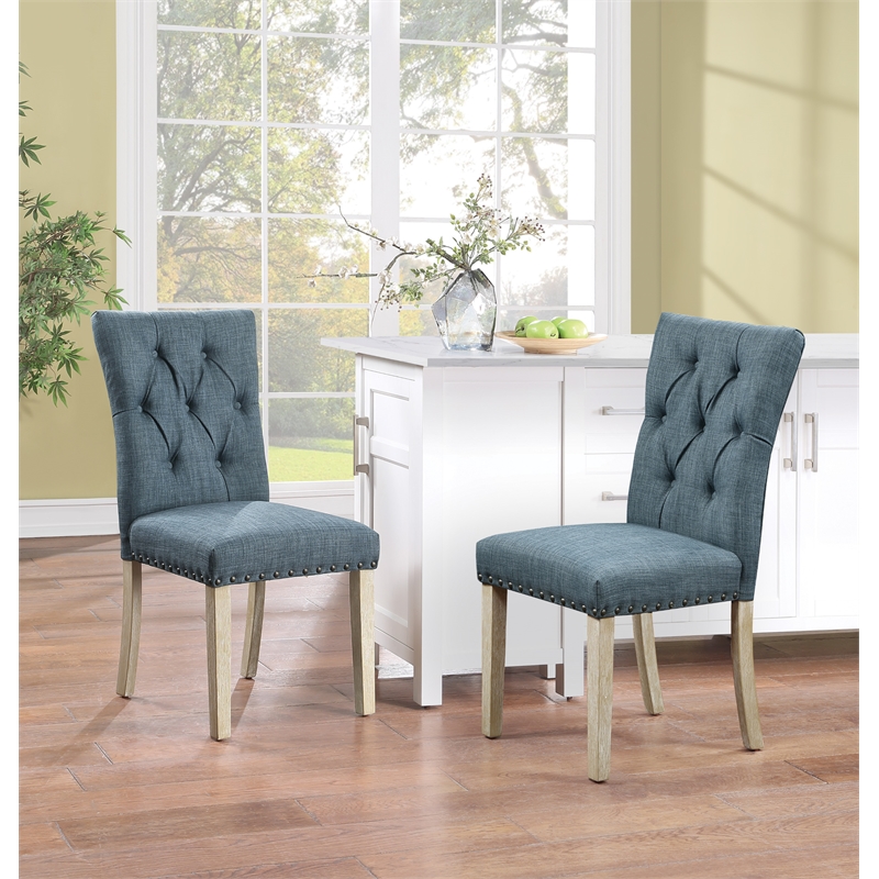 Preston Dining Chair with Antique Bronze Nailheads in Indigo Blue Fabric