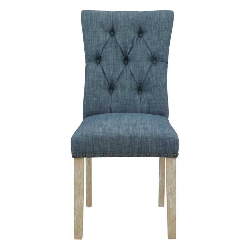 Preston Dining Chair with Antique Bronze Nailheads in Indigo Blue Fabric