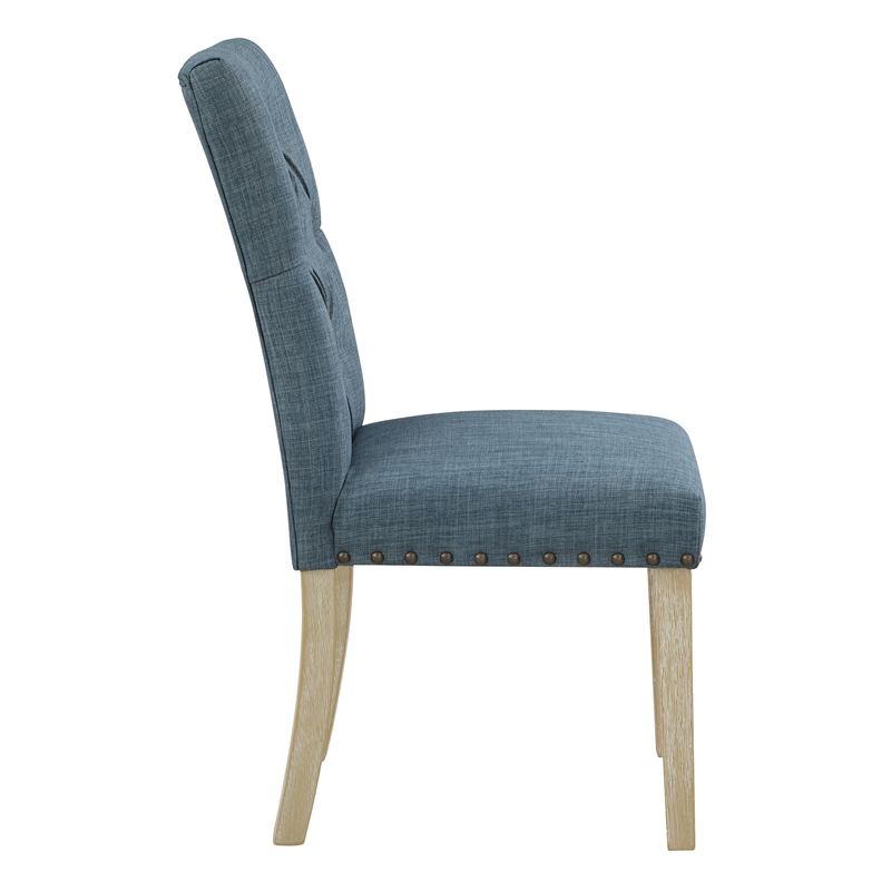 Preston Dining Chair with Antique Bronze Nailheads in Indigo Blue Fabric