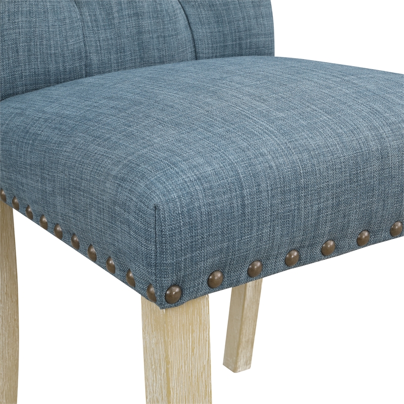 Preston Dining Chair with Antique Bronze Nailheads in Indigo Blue Fabric