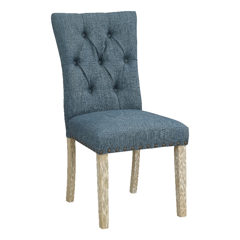 Preston Dining Chair with Antique Bronze Nailheads in Indigo Blue Fabric