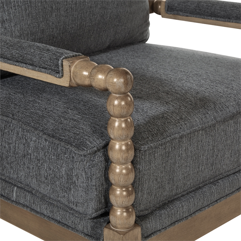 Fletcher Spindle Chair in Charcoal Fabric with Rustic Brown Finish