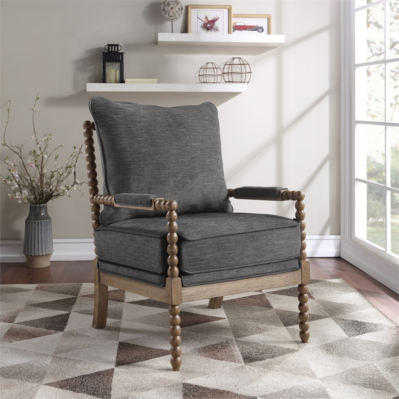 Fletcher Spindle Chair in Charcoal Fabric with Rustic Brown Finish