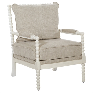 kaylee spindle chair in linen  white fabric with antique white frame