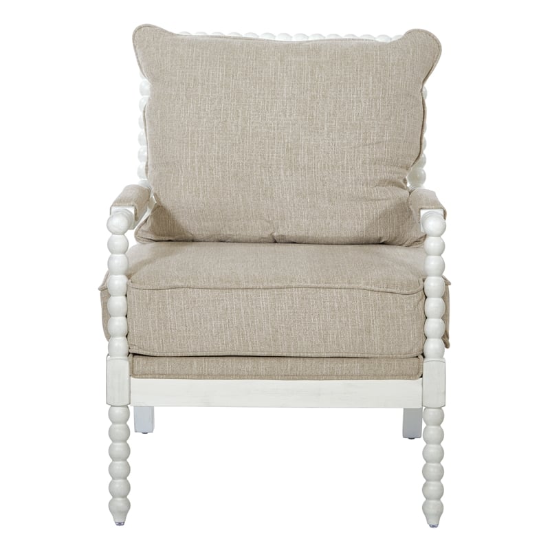Kaylee Spindle Chair in Linen  White Fabric with Antique White Frame