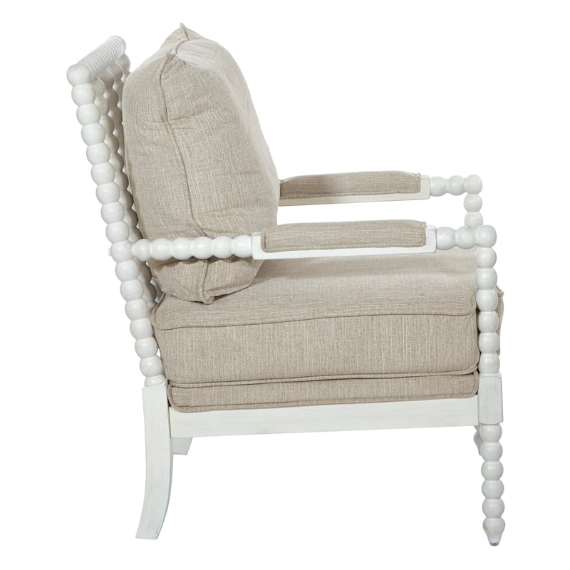 Kaylee Spindle Chair in Linen  White Fabric with Antique White Frame