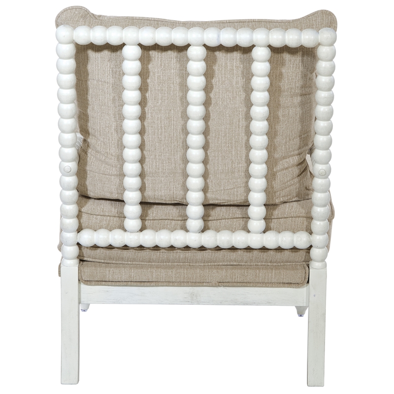 Kaylee Spindle Chair in Linen  White Fabric with Antique White Frame