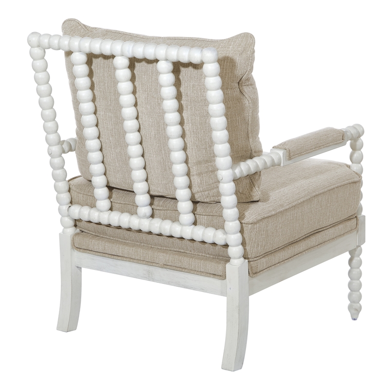 Kaylee Spindle Chair in Linen  White Fabric with Antique White Frame
