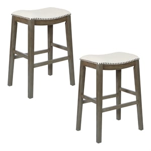Saddle Stool 30&quot in Linen White Fabric and Antique Gray Base 2-Pack