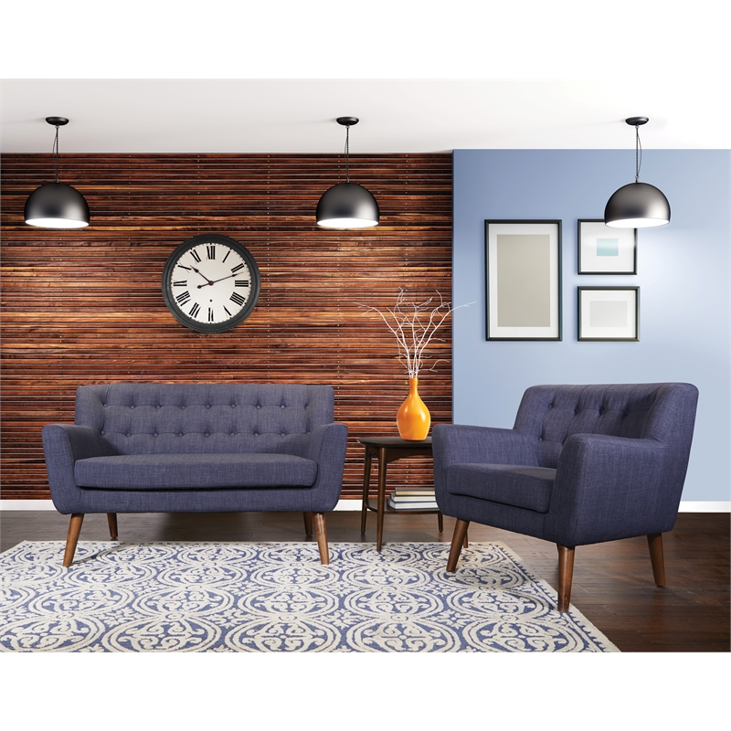 Mill Lane Chair and Loveseat Set in Navy Fabric with Coffee Finish Legs