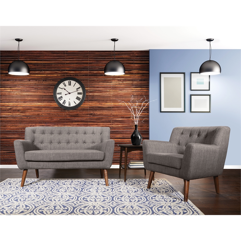 Mill Lane Chair and Loveseat Set in Cement Gray Fabric with Coffee Finish Legs