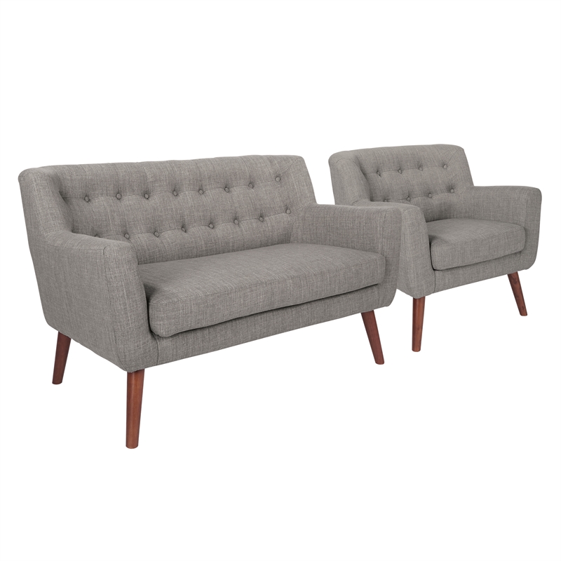 Mill Lane Chair and Loveseat Set in Cement Gray Fabric with Coffee Finish Legs