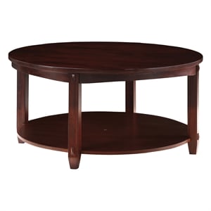 Lane Round Coffee Table with Lower Shelf in Espresso Wood Finish
