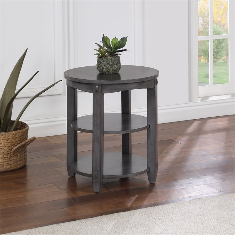 Lane 3-Shelf Round End Table in Slate Gray Wood Finish