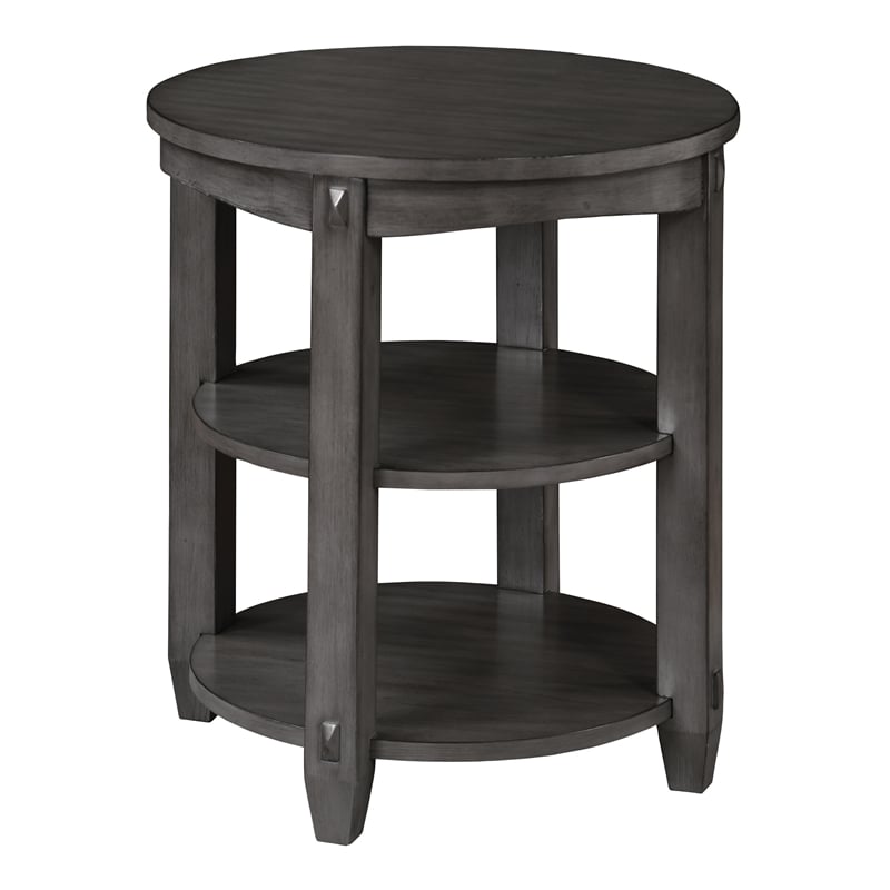 Lane 3-Shelf Round End Table in Slate Gray Wood Finish