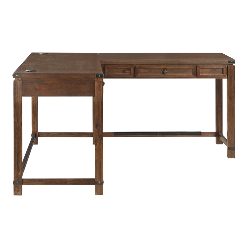 Baton Rouge Engineered Wood Sit-to-Stand L-Desk in Brushed Walnut Finish
