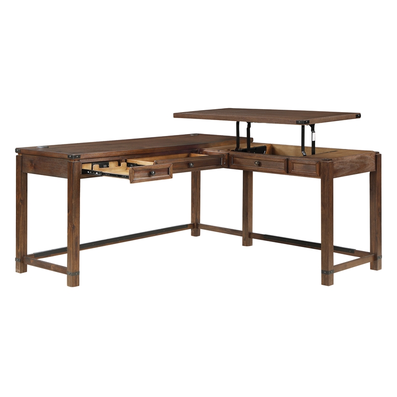 Baton Rouge Engineered Wood Sit-to-Stand L-Desk in Brushed Walnut Finish