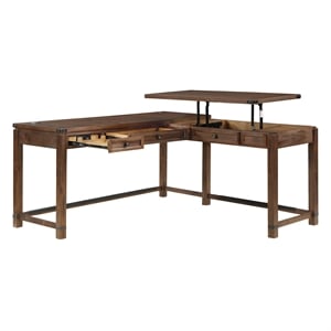 Baton Rouge Engineered Wood Sit-to-Stand L-Desk in Brushed Walnut Finish