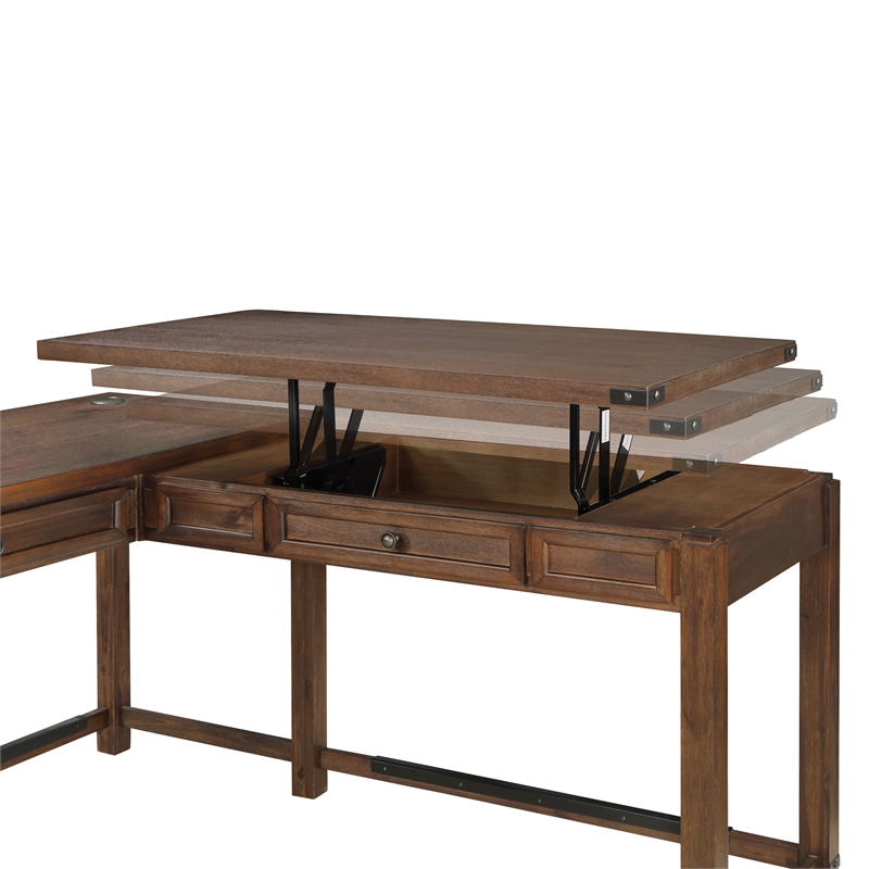 Baton Rouge Engineered Wood Sit-to-Stand L-Desk in Brushed Walnut Finish