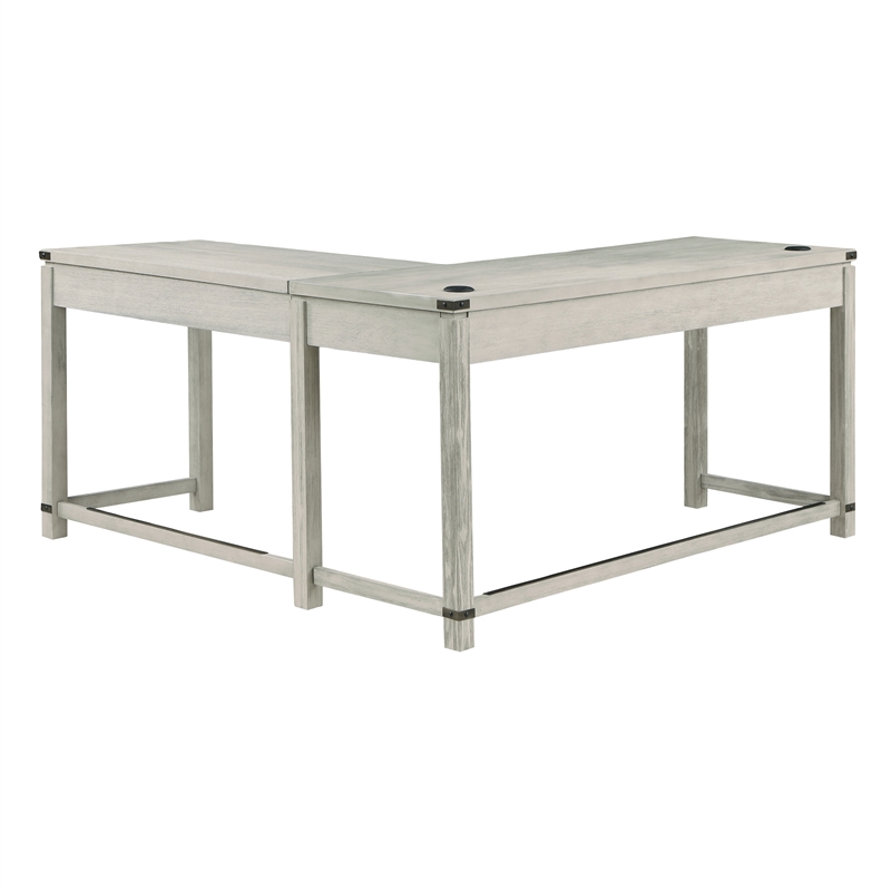 Baton Rouge Engineered Wood Sit-to-Stand L-Desk in Champagne Oak Finish