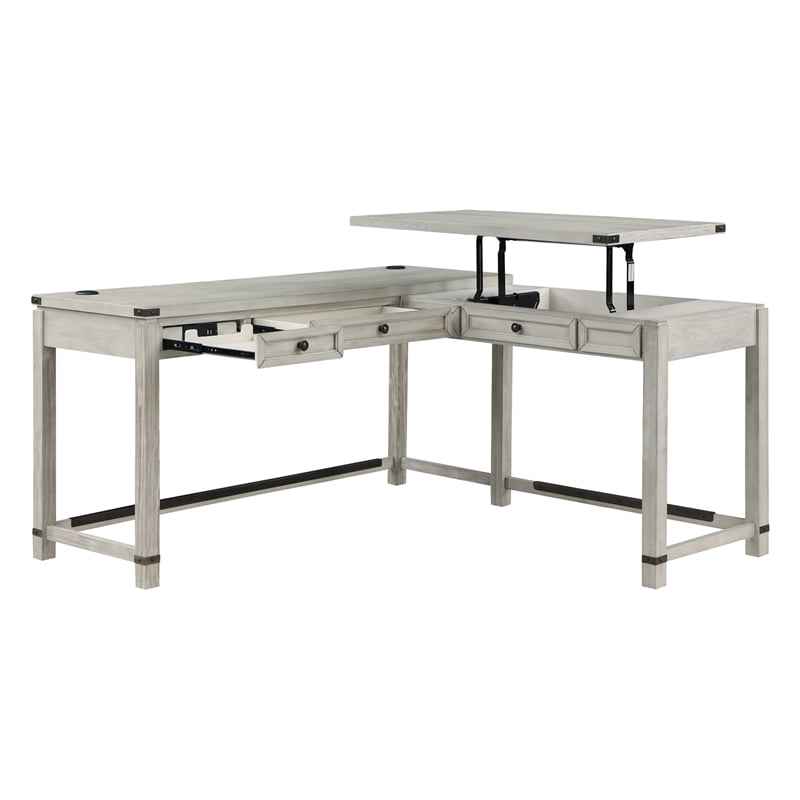 Baton Rouge Engineered Wood Sit-to-Stand L-Desk in Champagne Oak Finish