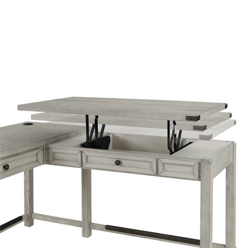 Baton Rouge Engineered Wood Sit-to-Stand L-Desk in Champagne Oak Finish