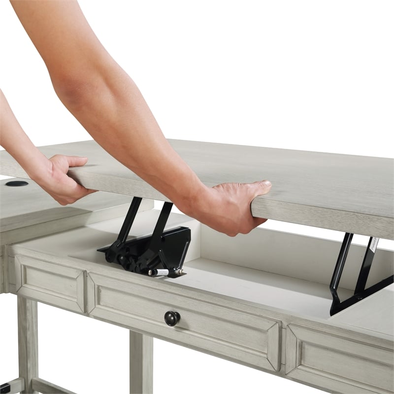 Baton Rouge Engineered Wood Sit-to-Stand L-Desk in Champagne Oak Finish
