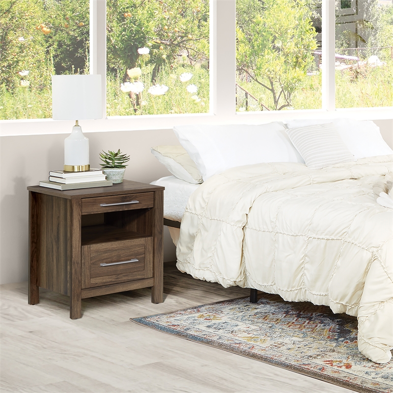 Stonebrook Nightstand with 2 USB Ports in Wood Classic Walnut Finish
