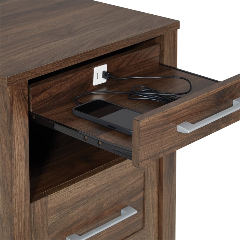 Stonebrook Nightstand with 2 USB Ports in Wood Classic Walnut Finish