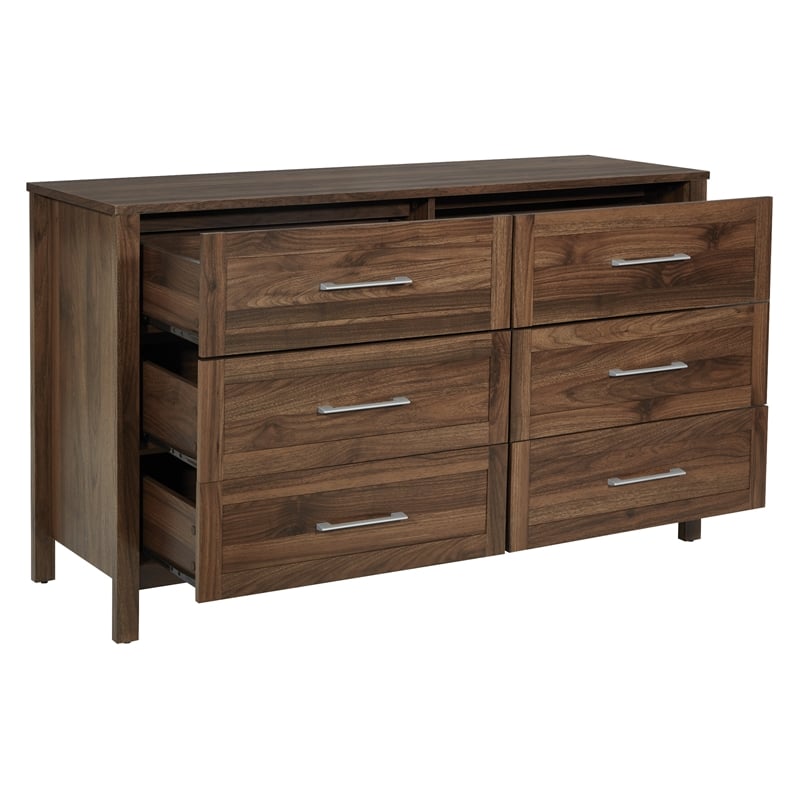 Stonebrook 6-Drawer Horizontal Dresser in Wood Classic Walnut Finish