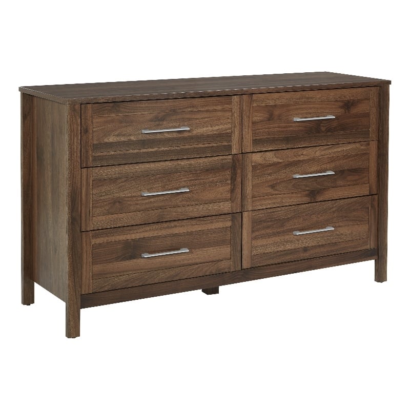 Stonebrook 6-Drawer Horizontal Dresser in Wood Classic Walnut Finish