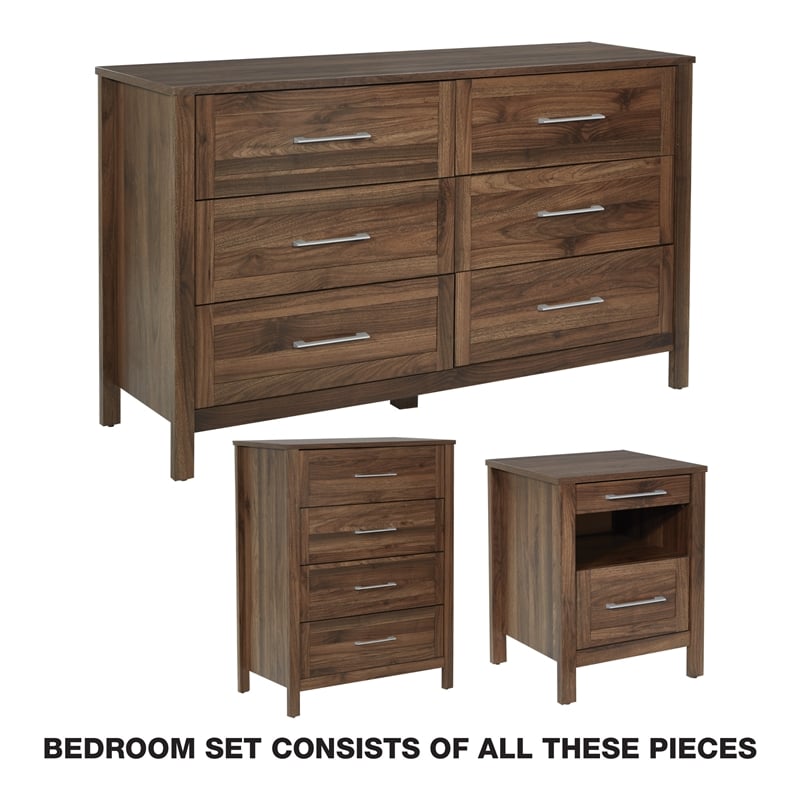 Stonebrook 3 Piece Bedroom Set in Wood Classic Walnut Finish
