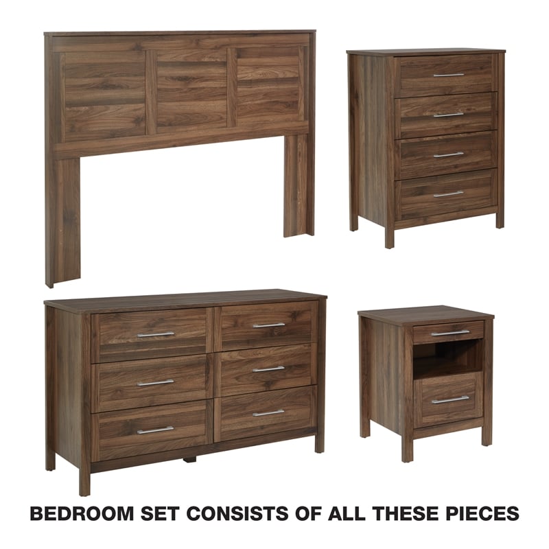 Stonebrook Queen/Full 4 Piece Bedroom Set in Wood Classic Walnut Finish