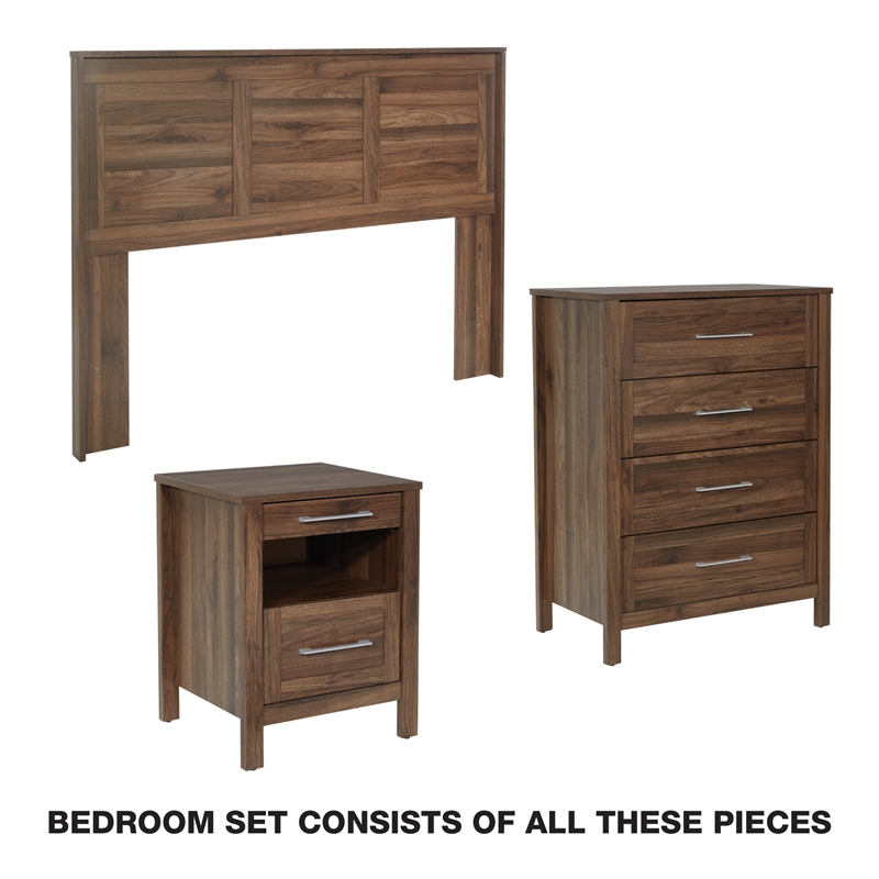 Stonebrook Queen/Full 3 Piece Bedroom Set in Wood Classic Walnut Finish
