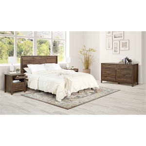 Stonebrook Queen/Full 4 Piece Bedroom Set in Wood Classic Walnut Finish