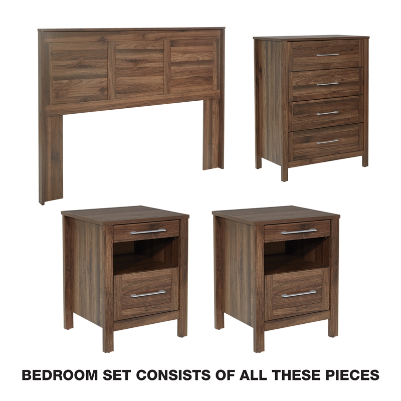 Stonebrook Queen/Full 4 Piece Bedroom Set in Wood Classic Walnut Finish