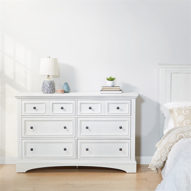 Farmhouse Basics 6 Drawer Dresser 2/CTN in Rustic White Finish Engineered Wood