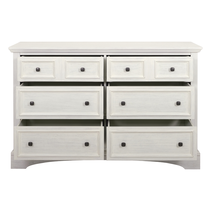 Farmhouse Basics 6 Drawer Dresser 2/CTN in Rustic White Finish Engineered Wood