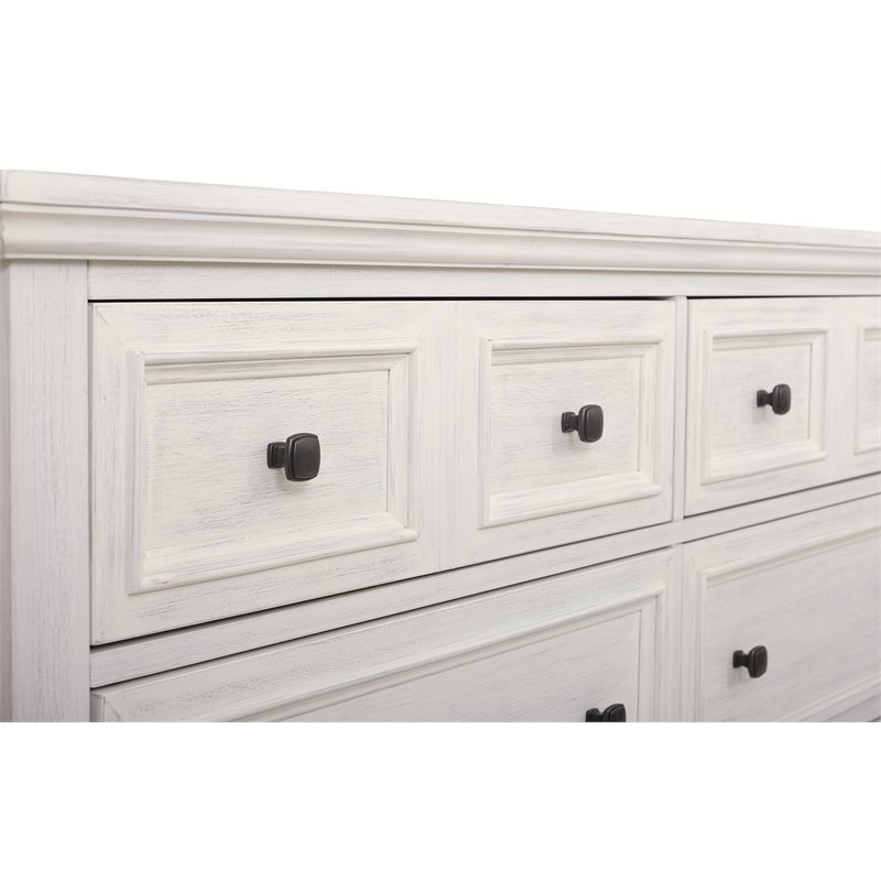 Farmhouse Basics 6 Drawer Dresser 2/CTN in Rustic White Finish Engineered Wood