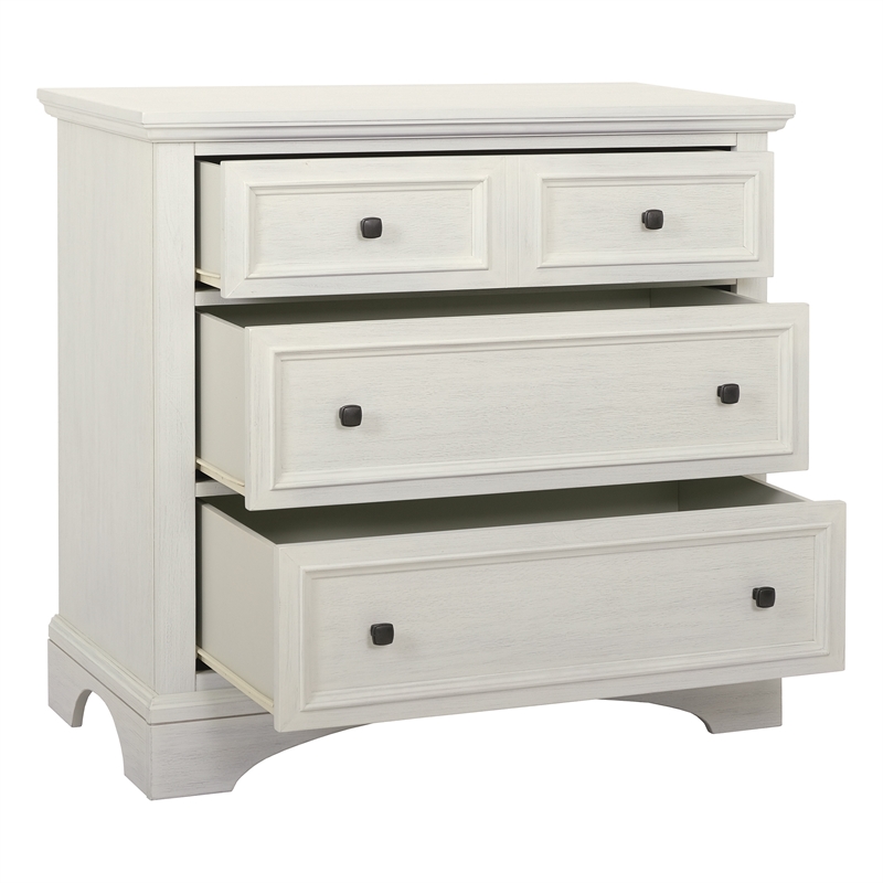 Farmhouse Basics 3 Drawer Chest in Rustic White Engineered Wood