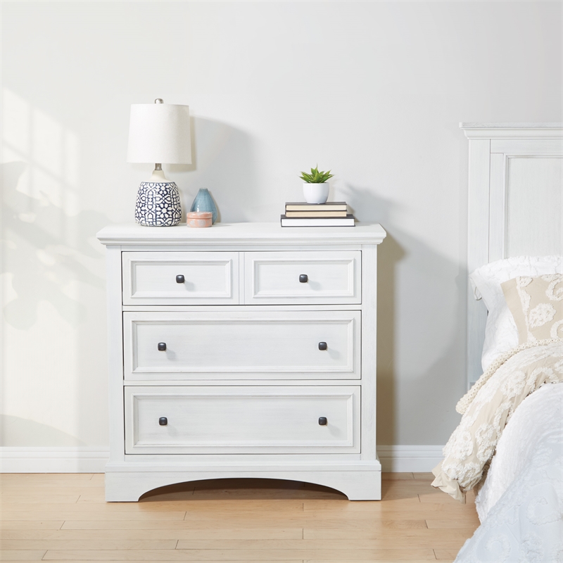 Farmhouse Basics 3 Drawer Chest in Rustic White Engineered Wood