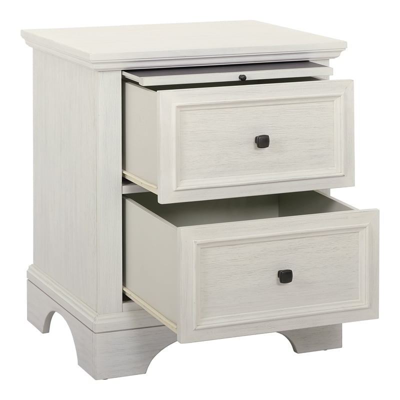 Farmhouse Basics 2 Drawer Nightstand  in Rustic White Finish Engineered Wood