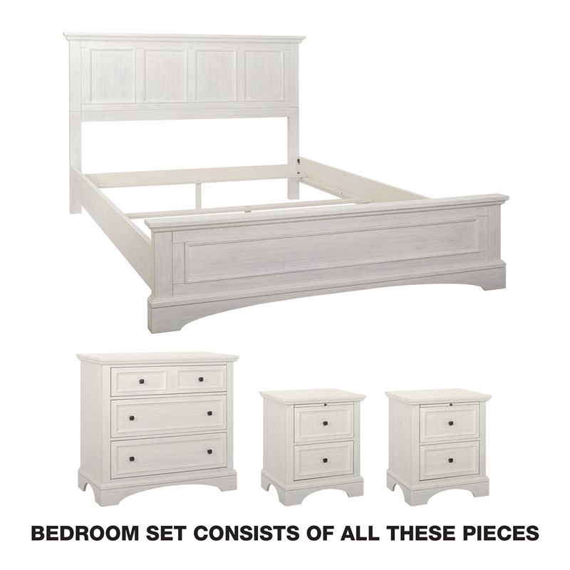 Farmhouse Basics Bed Queen 4pc. Bedroom Set in Rustic White Engineered Wood