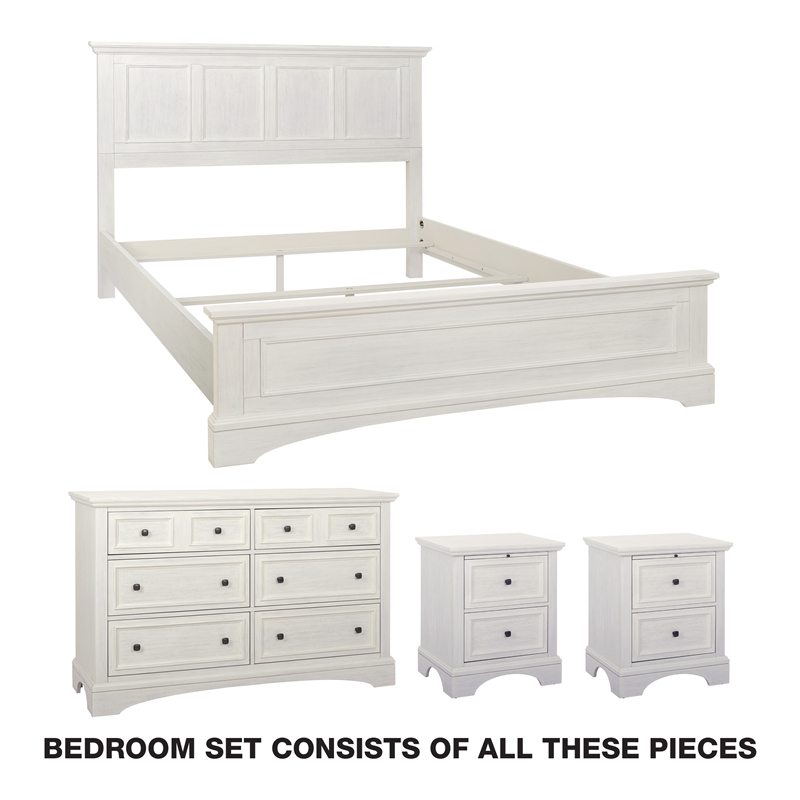 Farmhouse Basics Bed Queen 4pc. Bedroom Set in Rustic White Engineered Wood