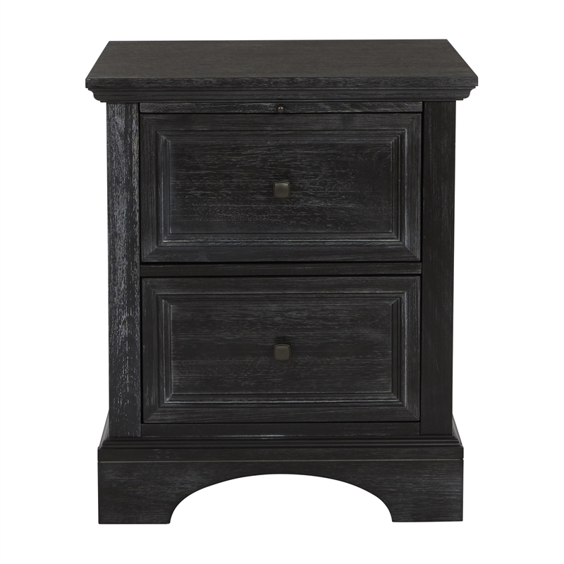 Farmhouse Basics 2 Drawer Nightstand with Tray in Wood Rustic Black Finish